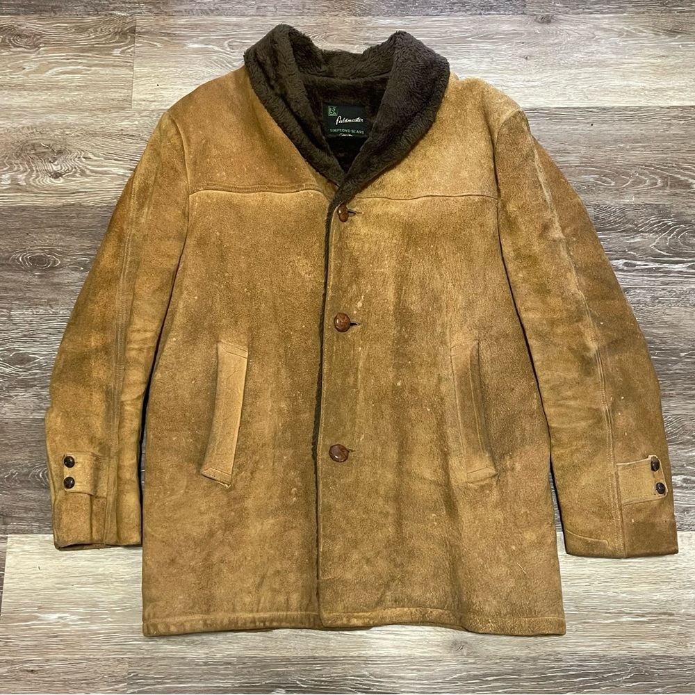 Vintage 1970s Sears Fieldmaster Cowhide Sherpa Lined Jacket Mens Size Large